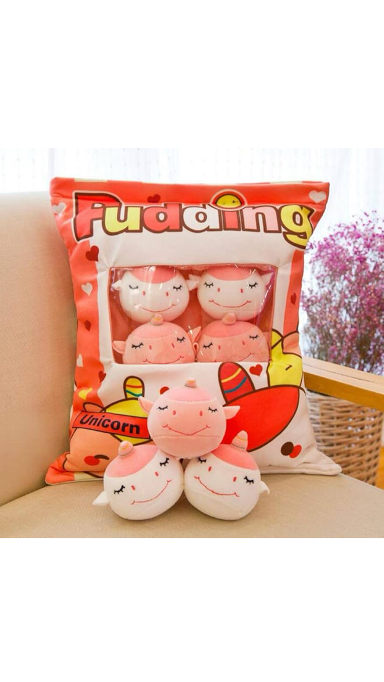 Plushie - Bag of Unicorn Pudding Plushie - Multiple Mini Soft Plushies Inside - 25cm Tall