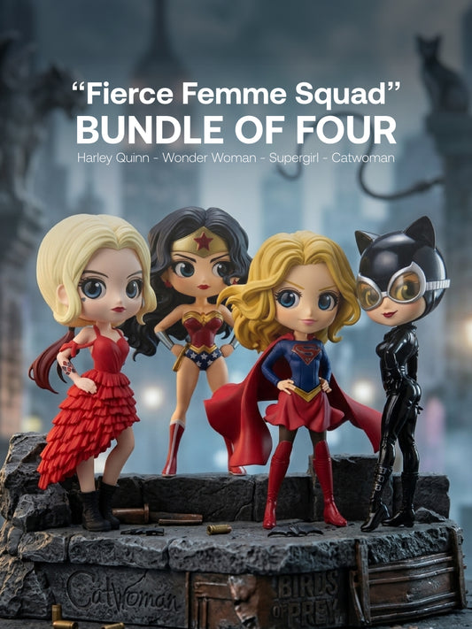DC - Harley Quinn, Wonder Woman, Supergirl, Catwoman Qposket - “Fierce Femme Squad” Bundle - Bundle of Four