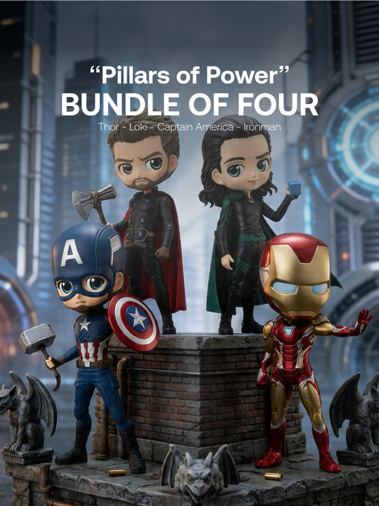 Marvel - Thor, Loki, Captain America, Ironman Qposket - “Pillars of Power” Bundle - Bundle of Four