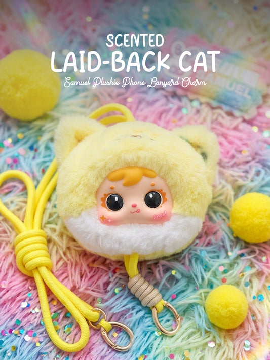 Laid-Back Cat Charm - Samuel Scented Lucky Plush Charm - Lucky Animal Series - Phone Lanyard
