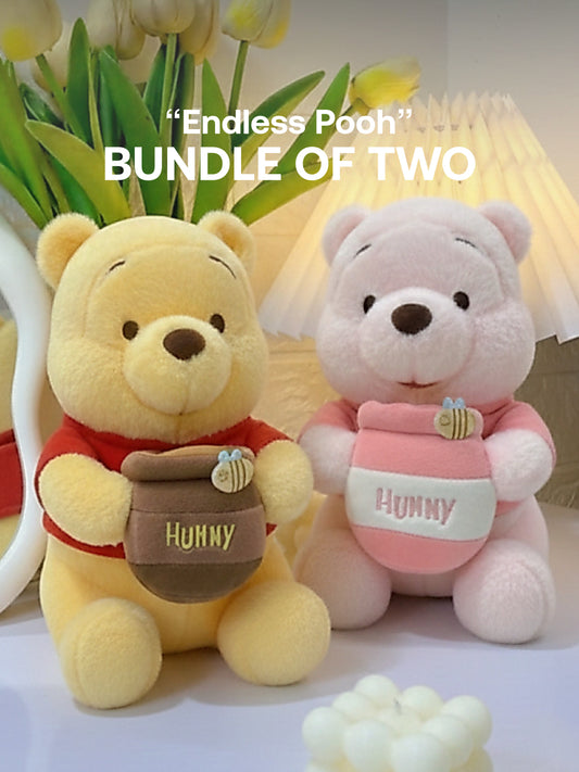 Plushie - 35cm Tall - Original Winnie The Pooh, Pink Winnie The Pooh Plushie - “Endless Pooh” Bundle - Bundle of Two