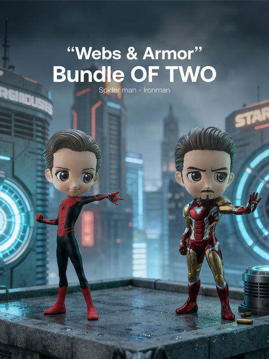 Marvel - Spiderman Unmasked, Ironman Unmasked Qposket - “Webs & Armour” Bundle - Bundle of Two
