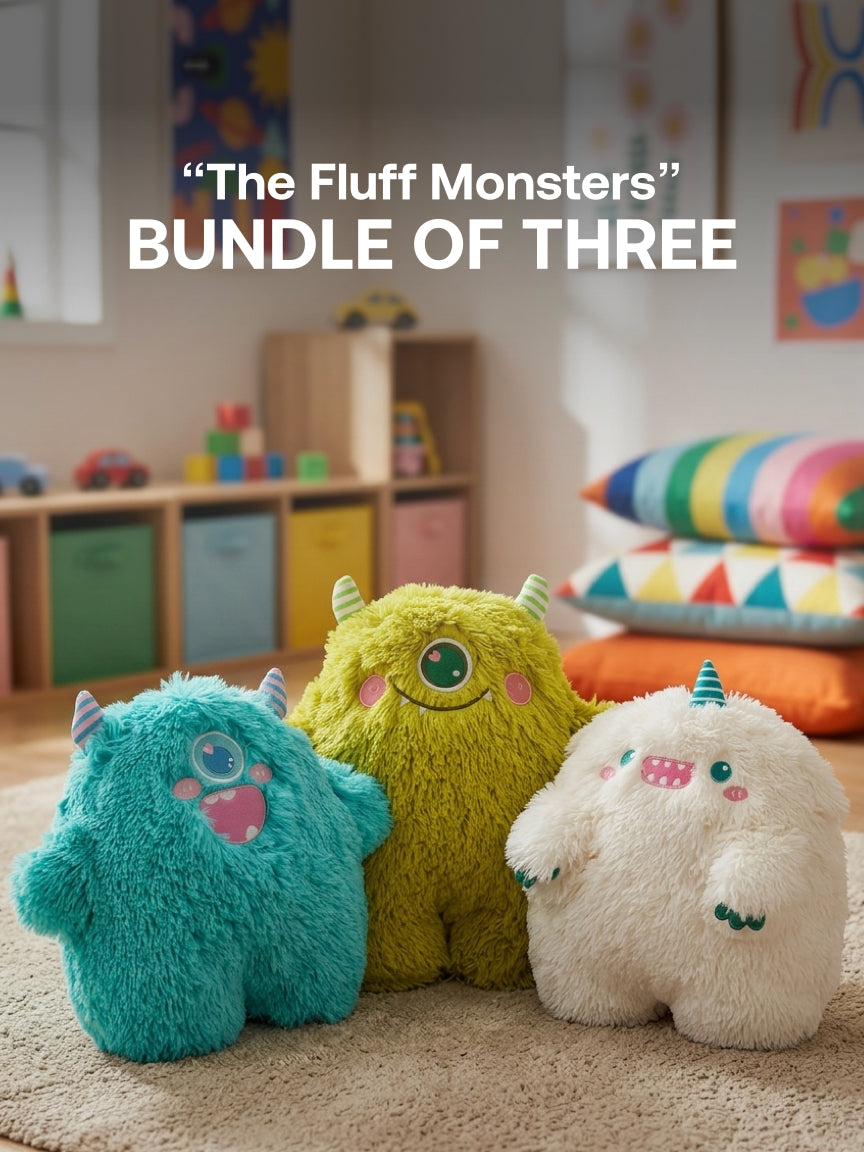 Plushie- 45cm Tall - XL Blue Friendly Monster, XL White Friendly Monster, XL Green Friendly Monster Plushie - “The Fluff Monsters” Bundle - Bundle of Three