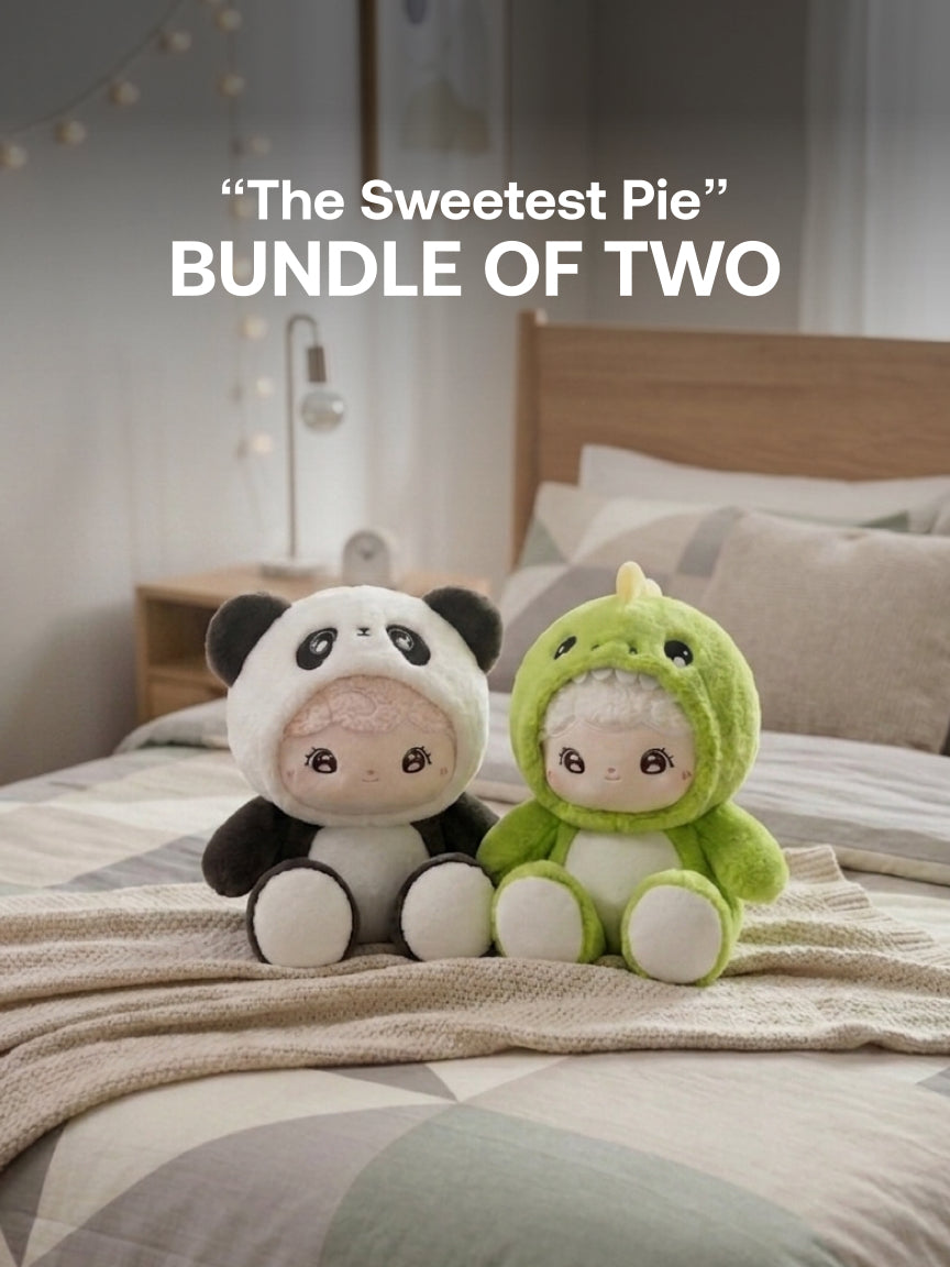 Plushie - 23cm Tall - Panda, Dino Plushie - “The Sweetest Pie” Bundle - Bundle of Two