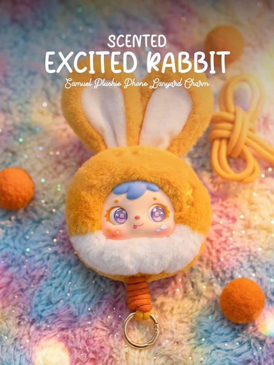 Excited Rabbit Charm - Samuel Scented Lucky Plush Charm - Lucky Animal Series - Phone Lanyard