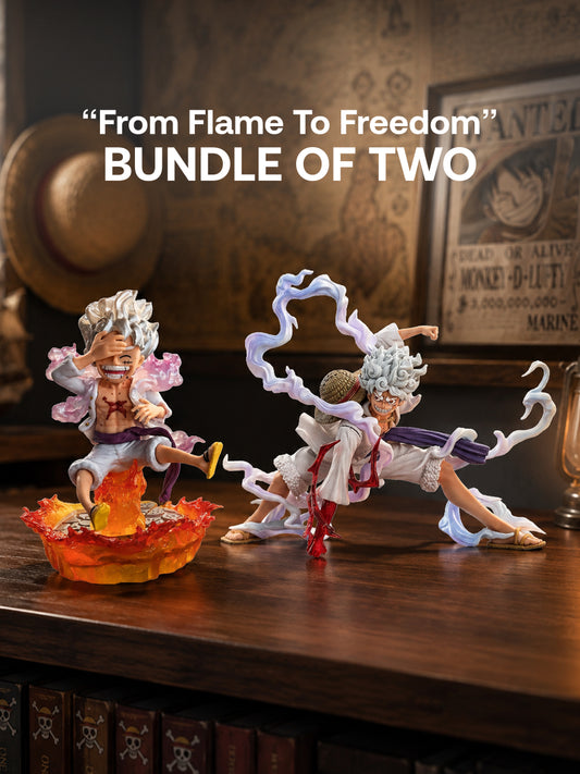 One Piece - Luffy “Son God” Nika figurine V1 - Luffy “Son God” Nika Figurine V2 - “From Flame To Freedom” Bundle - Bundle of Two