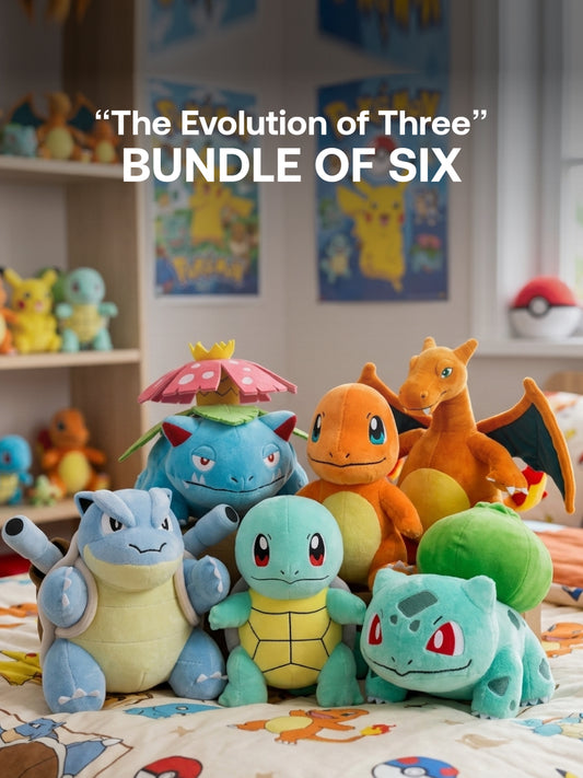 Pokemon - 20cm Tall - Charmander, Charizard, Squirtle, Blastoise, Bulbasaur, Venusaur Plushie - “The Evolution of Three” Bundle - Bundle of Six