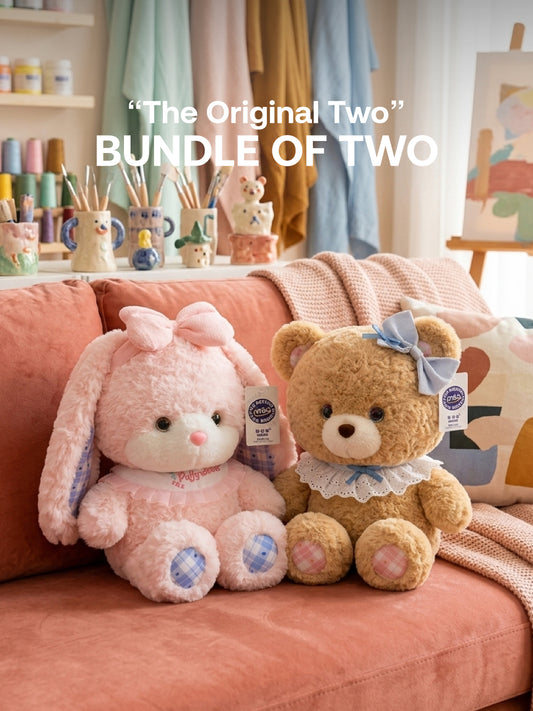 Plushie - 25cm Tall - Teddy Bear, Bunny Plushie - “The Original Two” Bundle - Bundle of Two