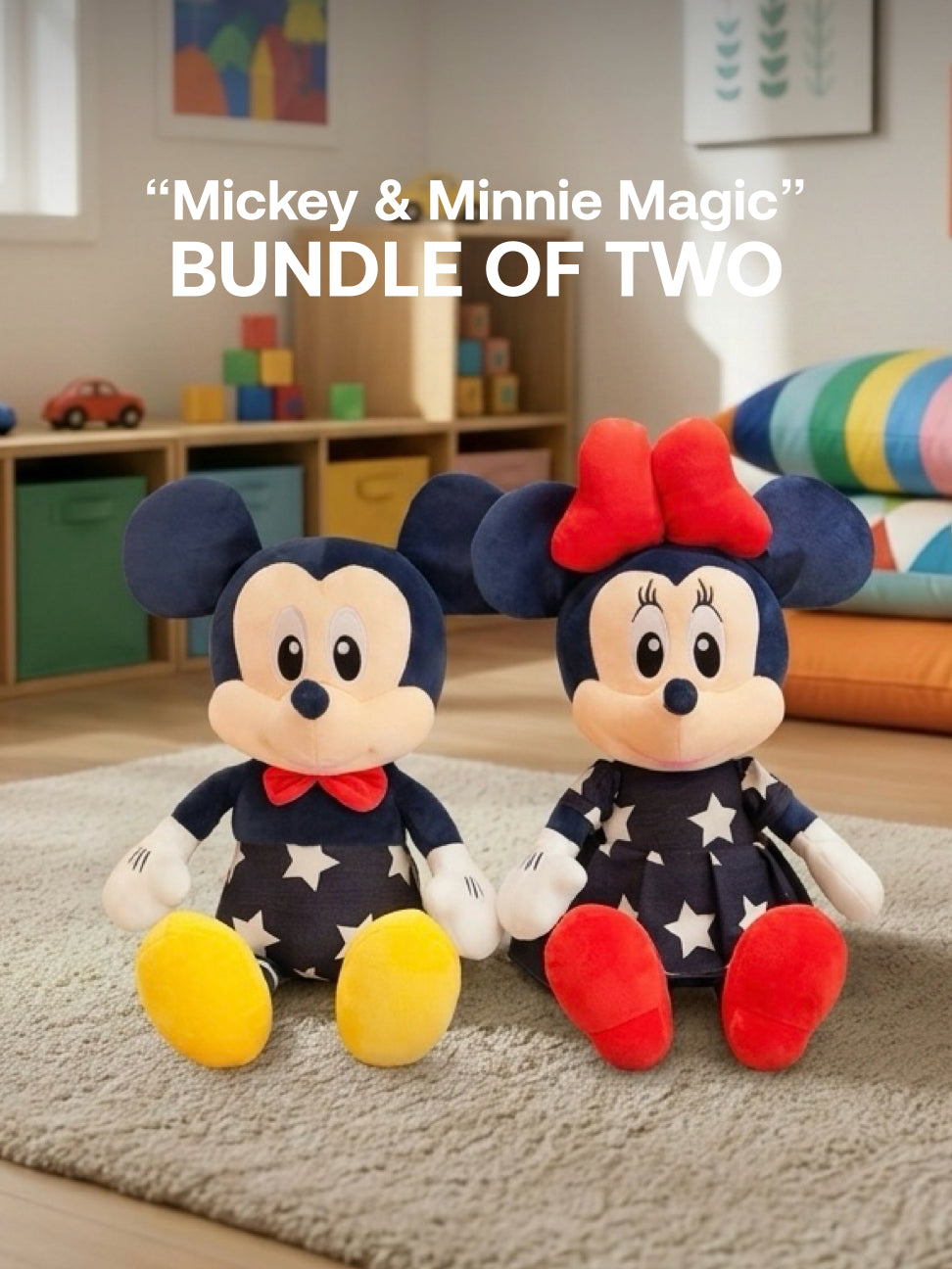 Plushie - 35cm Tall - Minnie Mouse Plushie, Mickey Mouse Plushie - “Mickey & Minnie Magic” Bundle - Bundle of Two